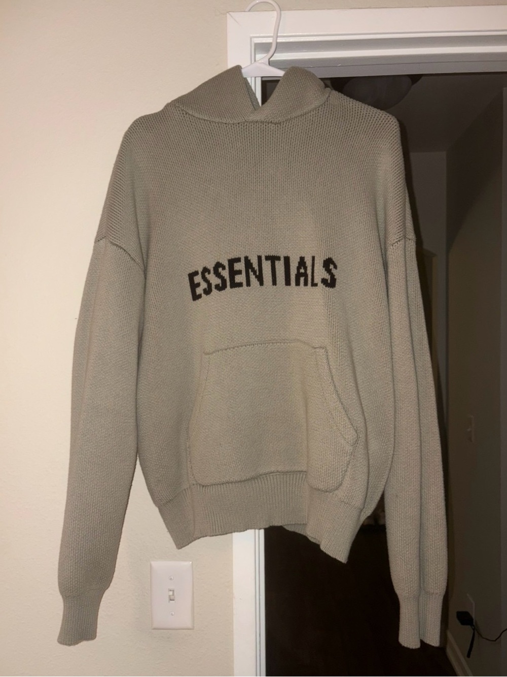 Essentials Crewneck Hoodie Sweater in Light Taupe with Black Logo